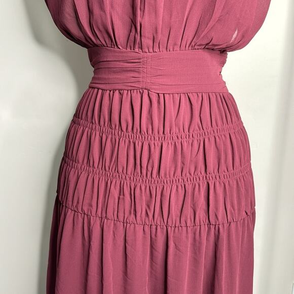 DEREK LAM 10 CROSBY Burgundy Junia Ruched Sleeveless Midi Dress Women’s - Picture 6 of 13